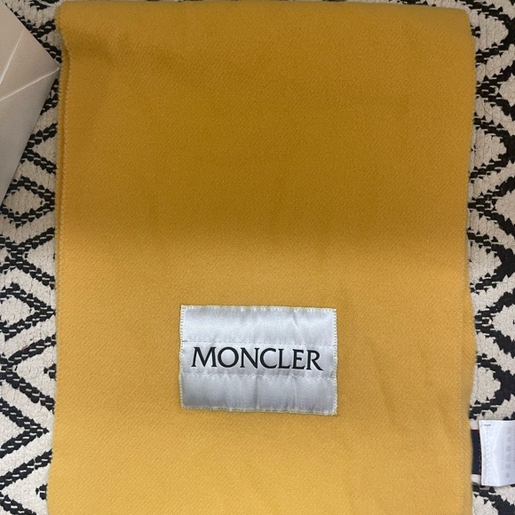 Moncler Yellow Fringe Wool Logo Scarf/Wrap - Picture 3 of 4